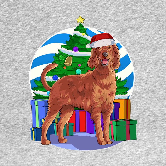 Irish Setter Dog Cute Santa Christmas Gift by Noseking